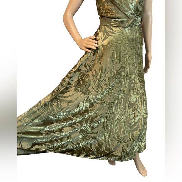 Ralph Lauren Size 6  NWT Olive Green Palm Leaf  Sleeveless Midi Dress (0431) - Picture 7 of 13